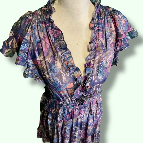 NWT Rebecca Taylor ‘Giverny Fleur’ Ruffled Mini Dress in “Amethyst Floral” Sz S - Picture 15 of 16